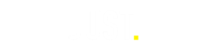 The word 'JUST.' in bold, white capital letters on a black background, with the period in yellow.